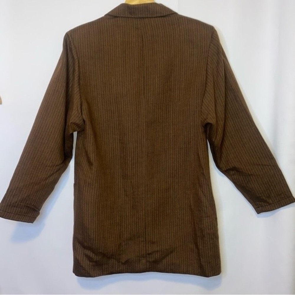 NWOT Alfred Sung Wool Linen Blend Brown Stripped Oversized Blazer Size 8 - Picture 2 of 5